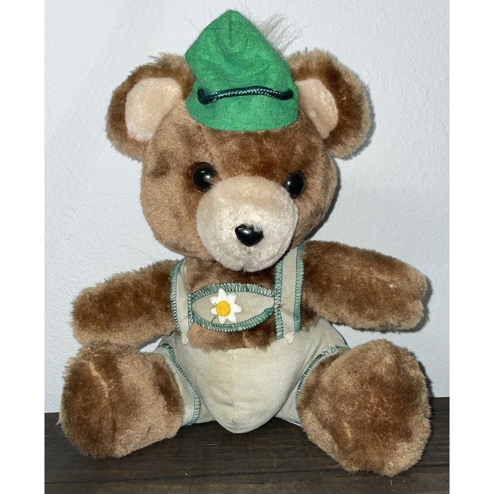 Vintage‎ Dakin Lederhosen Teddy Bear Stuffed Bear German Overalls 11" 1979